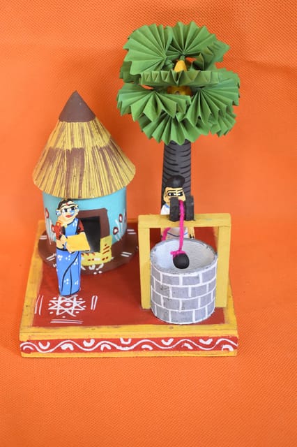 Kondapalli Wooden Village House Set(Hut, Well & Tree) Showpiece
