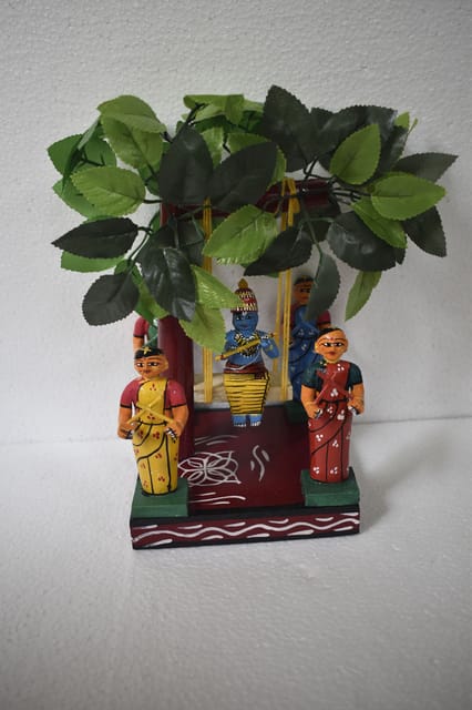 Kondapalli Krishna with Gopikas Decorative Wooden Showpiece