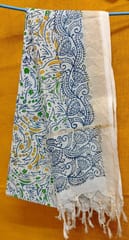 White Kalamkari Zari Cotton Dupatta 010