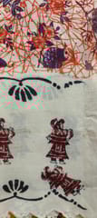 White and Orange Kalamkari Zari Cotton Dupatta 009