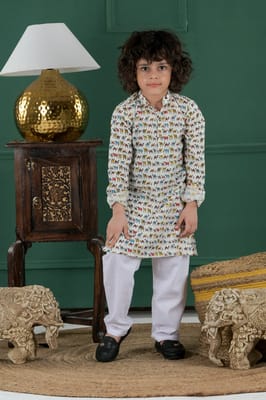 Unisex Handblock animal print cotton Kurta pujama set
